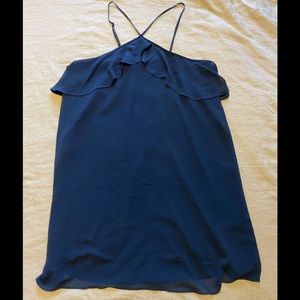 HAUTE HIPPIE Navy Blue Mini Shift Ruffle Dress L